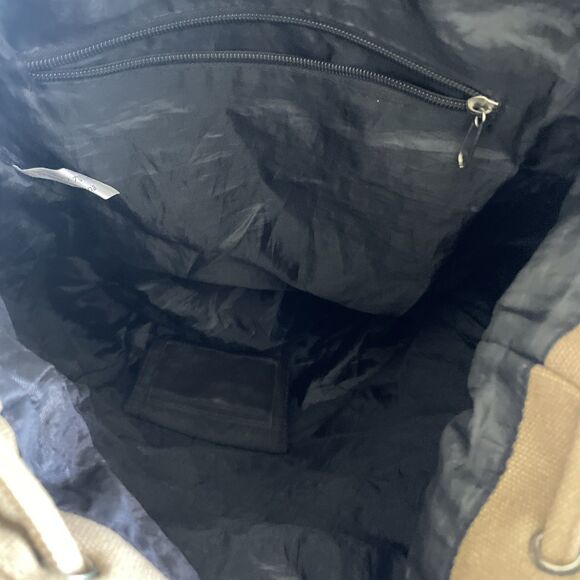 BELLA RUSSO Backpack Unisex Khaki Brown Canvas Drawstring Snap Zippered Pockets - Picture 5 of 11